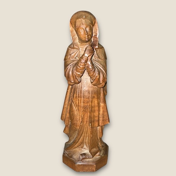 Handmade Carved Wood Virgin Mary Religious Icon Sculpture...